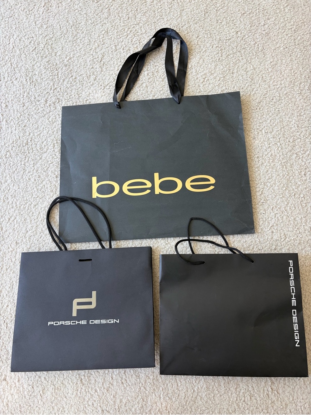 bebe & Porsche design Black Logo Gift paper Bags- Stylish Shopping Bag